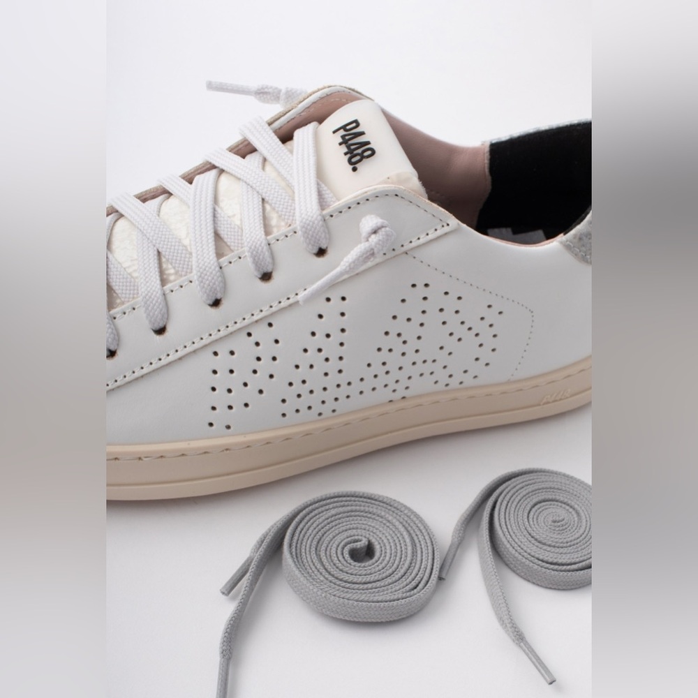 P448 John Silver White Sneakers with Pink Soles & Gray Laces - Size 37 - Picture 6 of 16